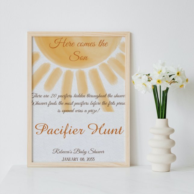 Here Comes Sunshine Baby Shower Pacifier Hunt Game Poster (Creator Uploaded)