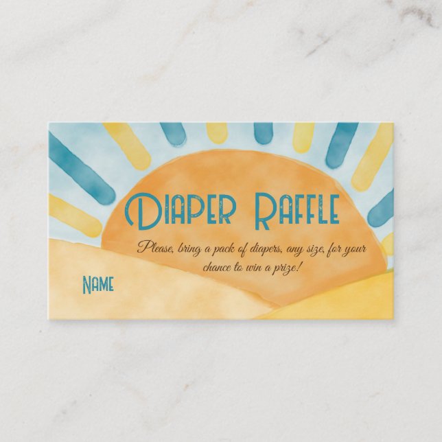 Here Comes Sunshine Blue Diaper Baby Shower Game Enclosure Card (Front)