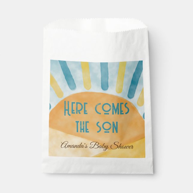 Here Comes Sunshine Blue Ray Baby Shower Gift Favour Bag (Front)