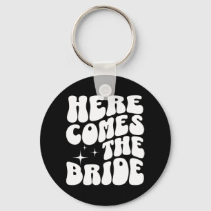 Here Comes The Bride Groovy Bach Retro Bachelorett Keychain