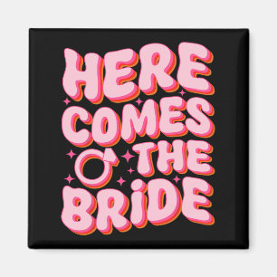 Here Comes The Bride Groovy Bachelorette Party Mat Magnet