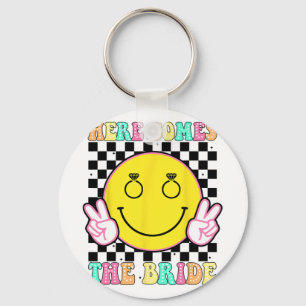 Here Comes The Bride Groovy Bachelorette Party Tea Keychain