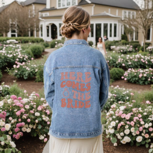 Here Comes The Bride Retro Bachelorette Party  Denim Jacket