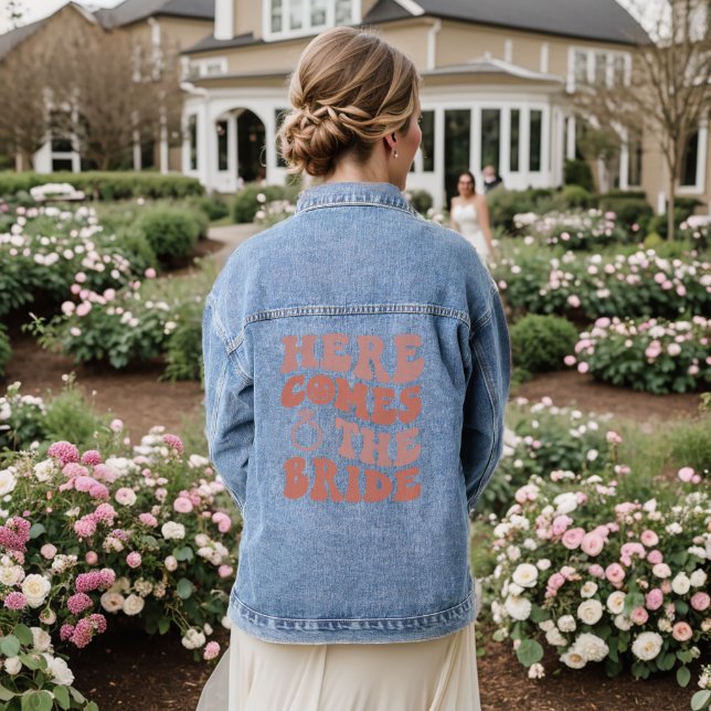 Here Comes The Bride Retro Bachelorette Party  Denim Jacket (Wedding Back)