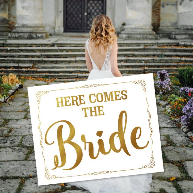 here comes the bride wedding sign gold (Creator Uploaded)
