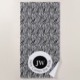  Here Comes the Bride Zebra Pattern Honeymoon  Beach Towel