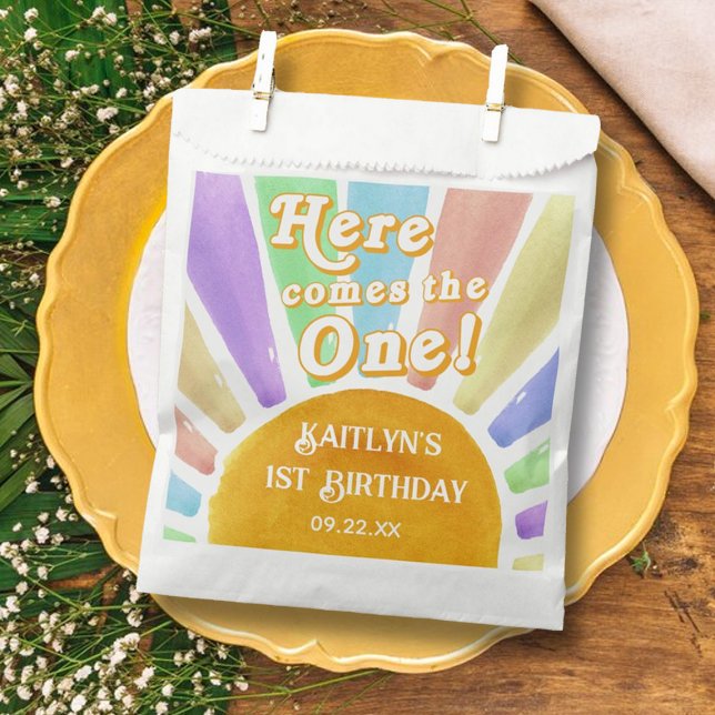 Here Comes The One! Retro Boho Sun 1st Birthday Favour Bag (Creator Uploaded)