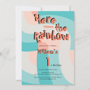 Here Comes The Rainbow Colour Photo 1st Birthday Invitation