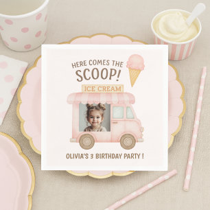 Here Comes the Scoop!   Pink Ice Cream Truck Photo Napkin