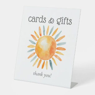 Here Comes the Son Baby Boy Shower Cards and Gifts Pedestal Sign