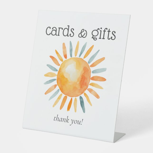 Here Comes the Son Baby Boy Shower Cards and Gifts Pedestal Sign (Front)