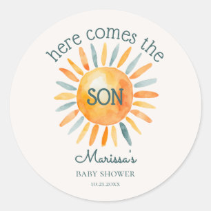 Here Comes the Son Baby Boy Shower Classic Round Sticker