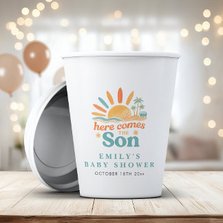 Here Comes The Son Baby Boy Summer Shower Paper Cups