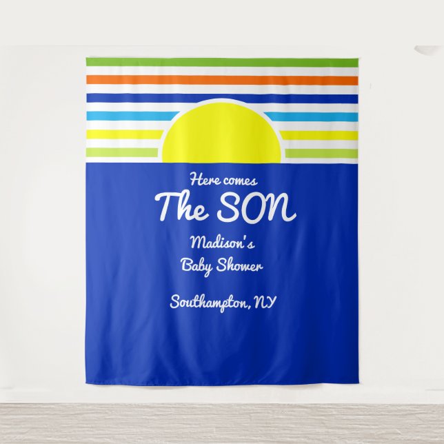 Here Comes the Son Baby Shower Backdrop Tapestry (Front)