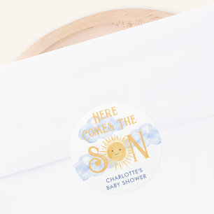 Here Comes The Son Baby Shower Classic Round Sticker