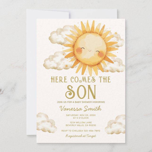 Here Comes The Son Baby Shower Invitation (Front)