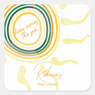 Here comes the son Baby Shower Invitation Square Sticker