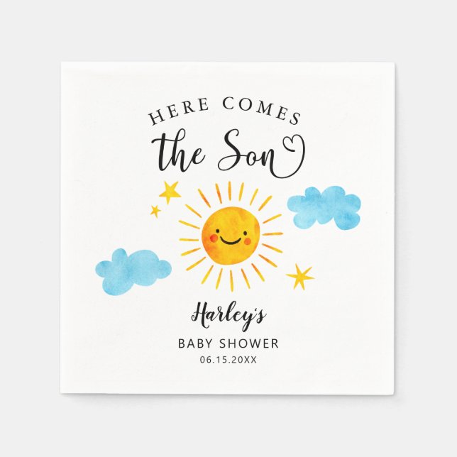 Here Comes The Son Baby Shower Napkins (Front)
