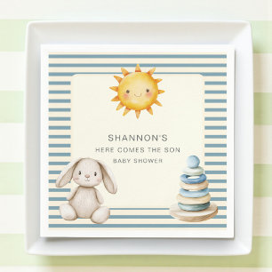 Here Comes the Son Baby Shower Napkins Blue Stripe