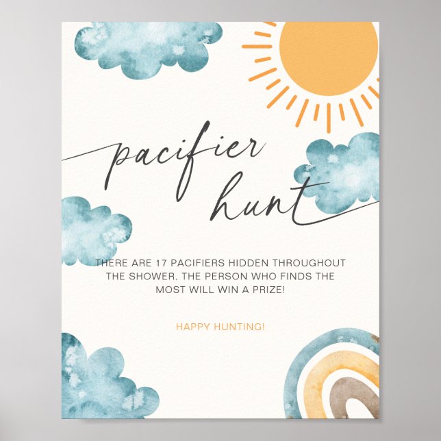 Here Comes The Son Baby Shower Pacifier Hunt Game Poster (Front)