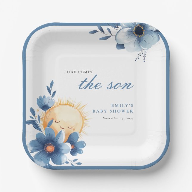 Here Comes the Son Baby Shower Paper Plate (Front)