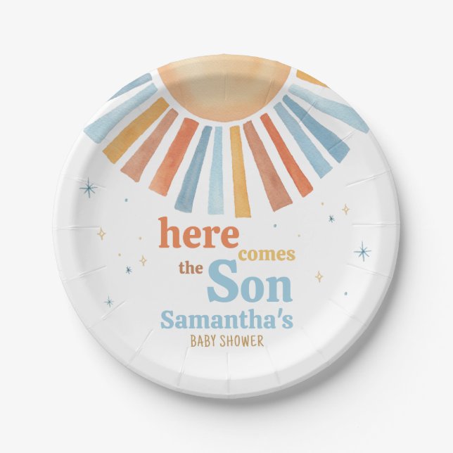 Here Comes the Son Baby Shower  Paper Plate (Front)