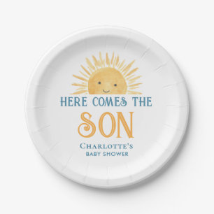 Here Comes The Son Baby Shower Paper Plate