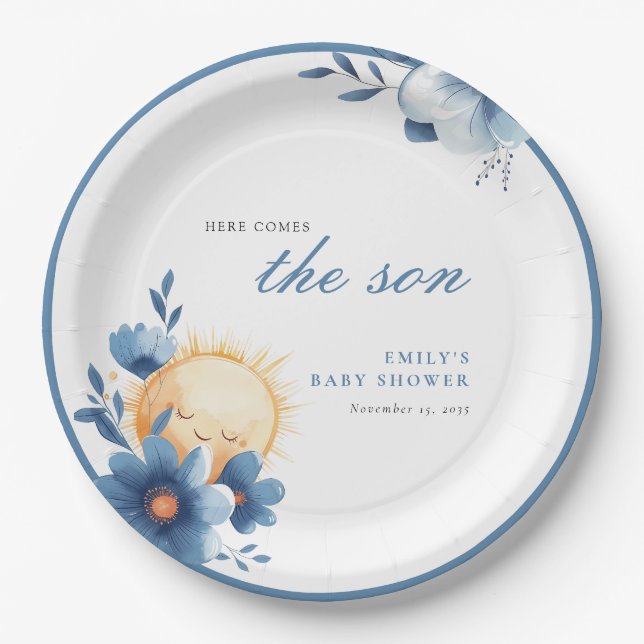 Here Comes the Son Baby Shower Paper Plate (Front)