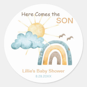 Here Comes The Son Baby Shower Paper Plates Classic Round Sticker