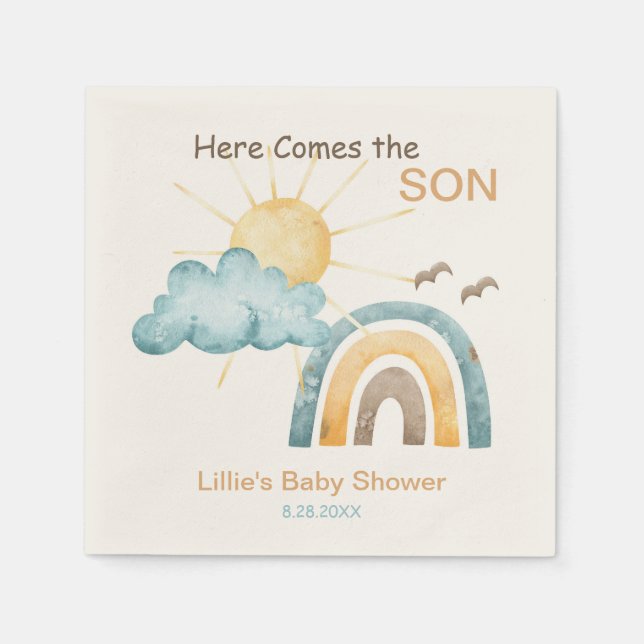Here Comes The Son Baby Shower Paper Plates Napkin (Front)