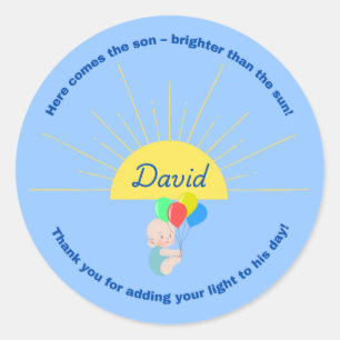 Here Comes the Son Baby Shower Sticker for boy