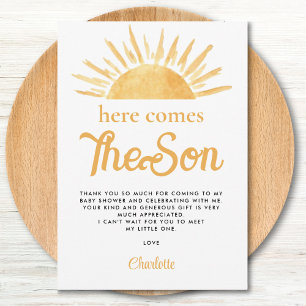 Here Comes The Son Baby Shower Thank You  Card
