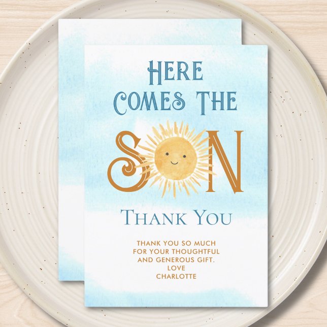 Here Comes The Son Baby Shower Thank You Card (Creator Uploaded)