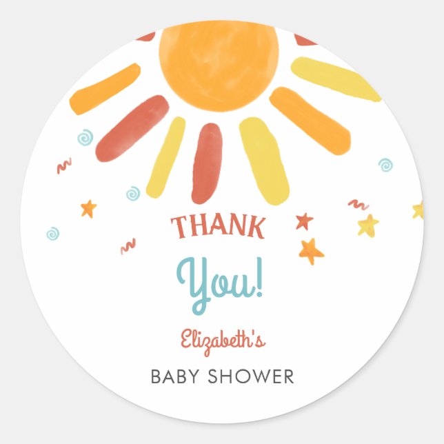 Here Comes The Son Baby Shower Thank you Custom Classic Round Sticker (Front)