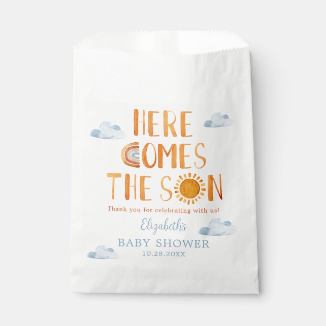 Here Comes The Son Baby Shower Thank You Favour Bag (Front)