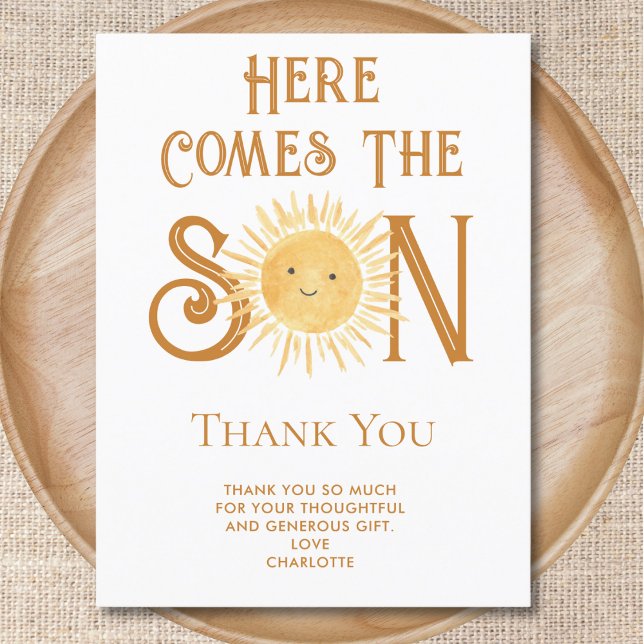 Here Comes The Son Baby Shower Thank You Postcard (Creator Uploaded)