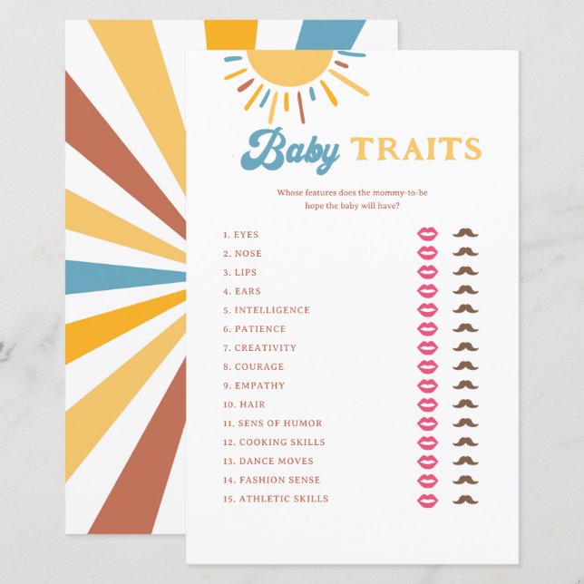 Here Comes The Son Baby Traits Game (Front/Back)