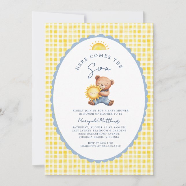 Here Comes the Son Bear Baby Shower Invitation  (Devant)