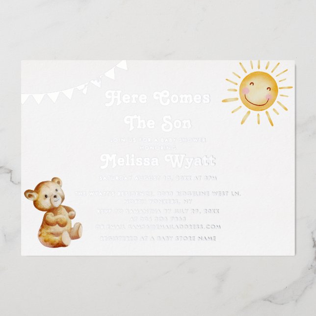 Here Comes The Son Bear Baby Shower Silver (Front)