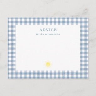 Here Comes The Son Blue Gingham Baby Shower Advice Card