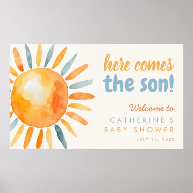 Here Comes the SON Boho Baby Shower Poster (Front)