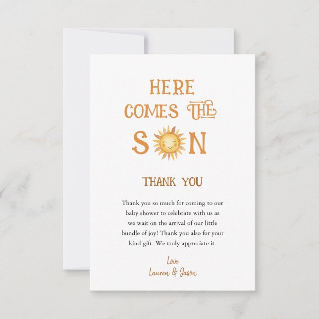 Here comes the SON Boho Baby Shower Thank You Card (Front)