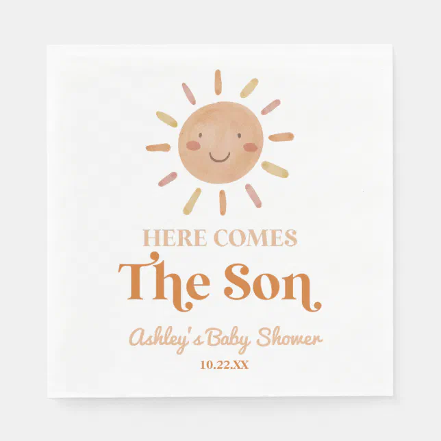 Here Comes The Son Boho Bohemian Retro Baby Shower Napkin Zazzle