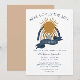 Here Comes the Son Boho Boy Baby Shower Invitation