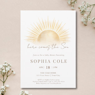 Here Comes The Son Boho Boy Baby Shower Invitation