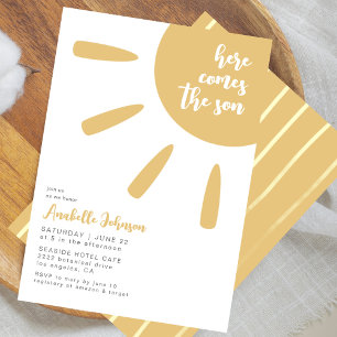 Here Comes The Son Boho Minimal Baby Shower Invitation