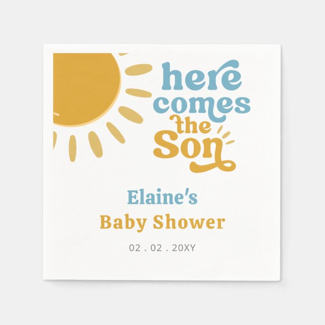 Here comes the son boho retro baby shower  napkin (Front)