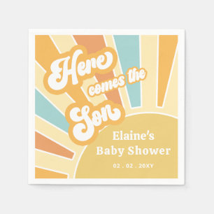Here comes the son boho retro baby shower  napkin