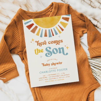 Here Comes the Son Boho Retro Boy Baby Shower Invitation