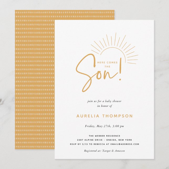 Here Comes The Son Boho Sun Baby Shower Invitation (Front/Back)
